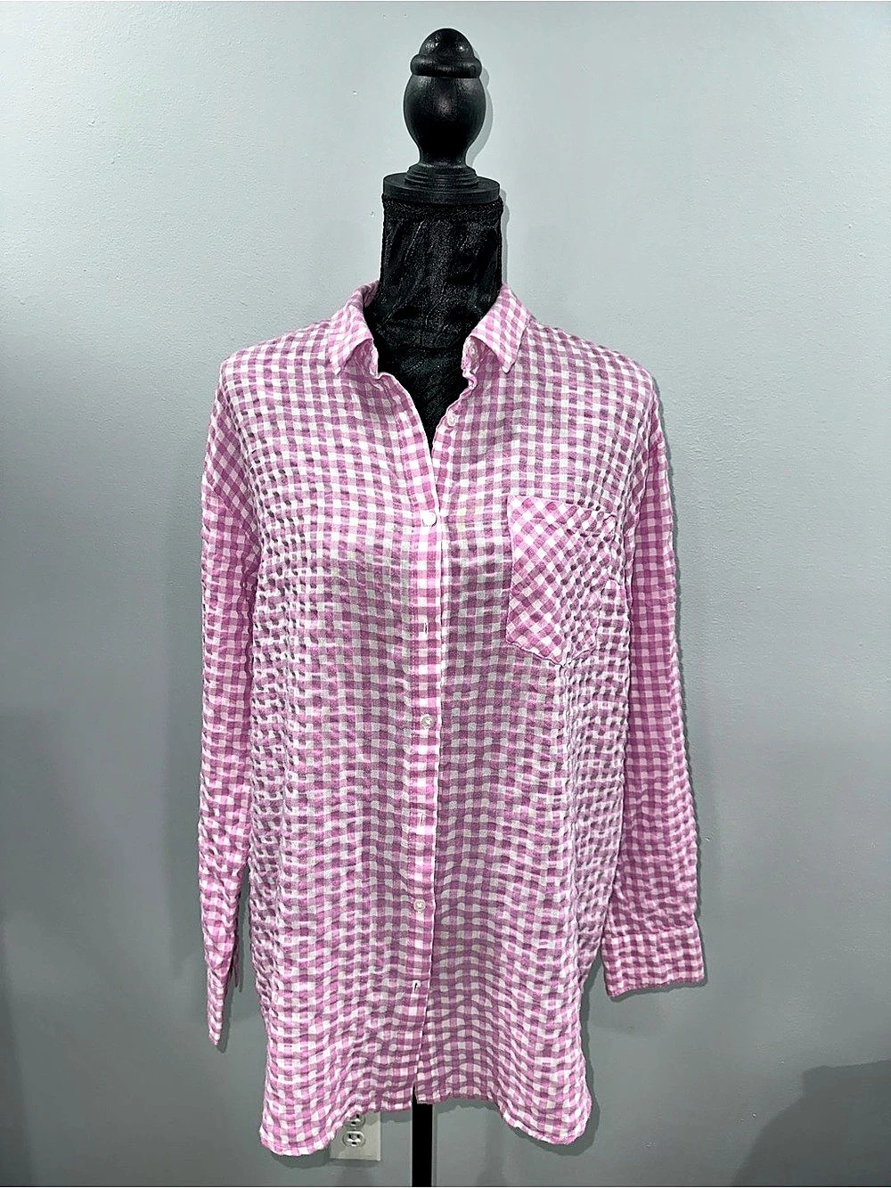 A New Day Button Down Cotton Shirt in Pink & White Size XL